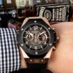 Perfect Replica Hublot Black Bezel Rose Gold Case Watch